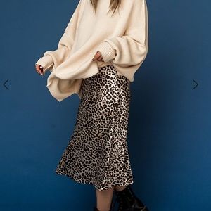 DRESSED IN LALA Leopard Satin Skirt NWT